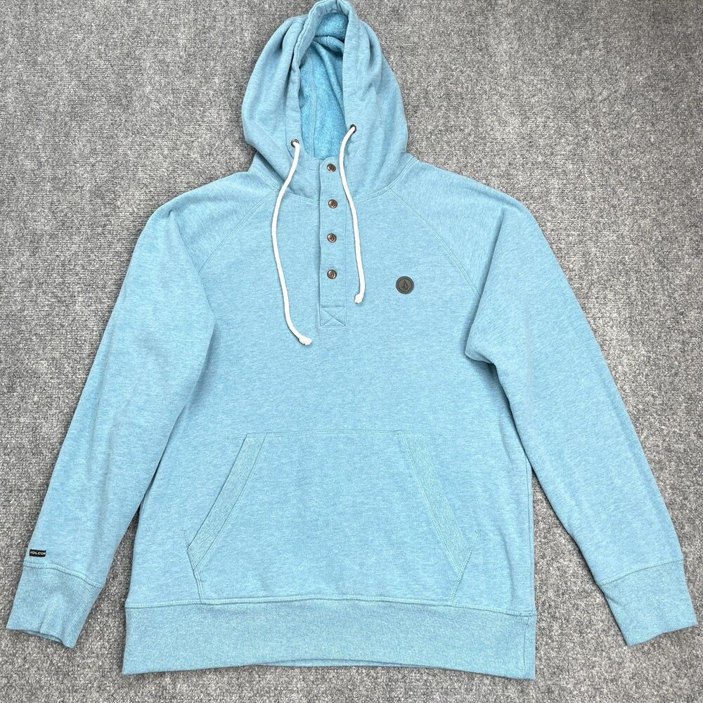 Volcom Pulli Pullover Hoodie Mens Large Blue 1/4 Snap Drawstring Classic Fit